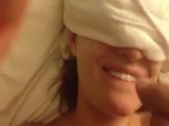 Blindfolded nearly titless slutwife of my buddy is willing for some spunk flow